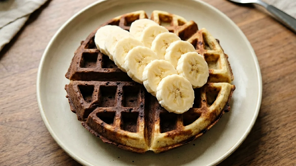 Chocolate oat and wheat-gluten waffles with banana