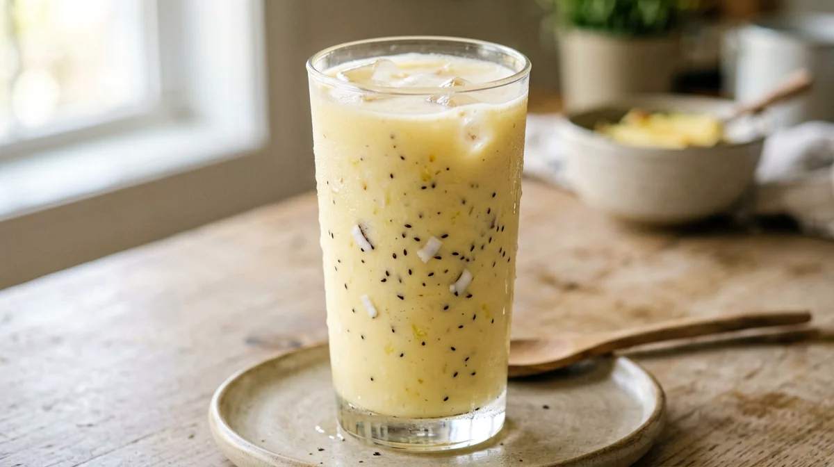 Frullato tropicale di tofu setoso, ananas e cocco