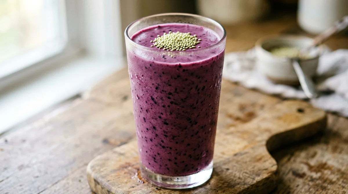 Berry, soy yogurt and hemp seed smoothie