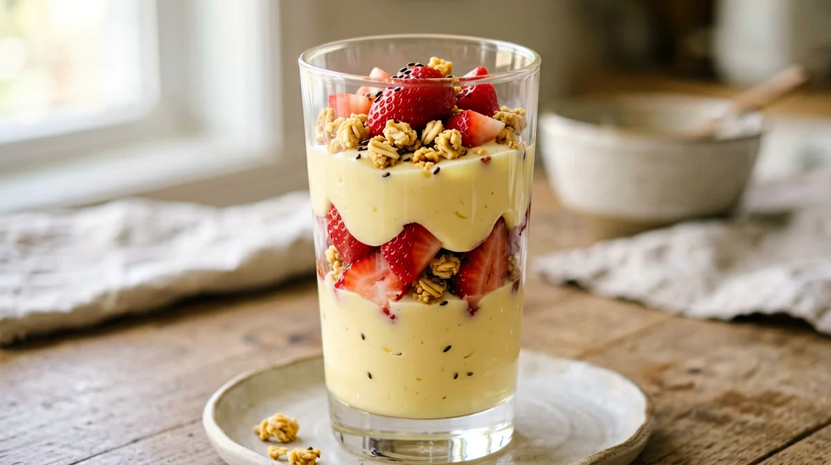Parfait di tofu setoso al limone con fragole e granola