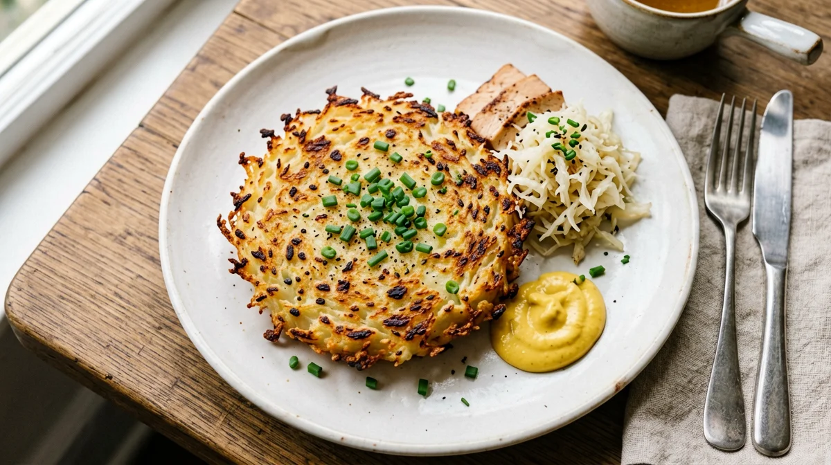 Rösti di patate con tofu affumicato e crauti