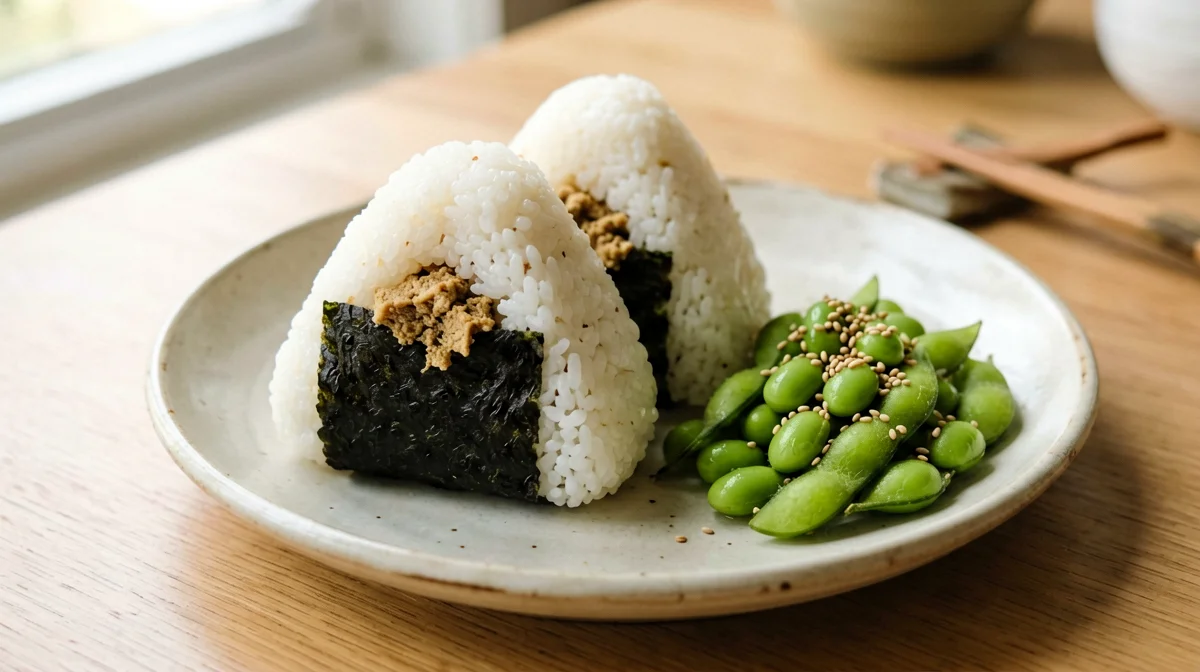 Onigiri di riso con tofu al miso ed edamame