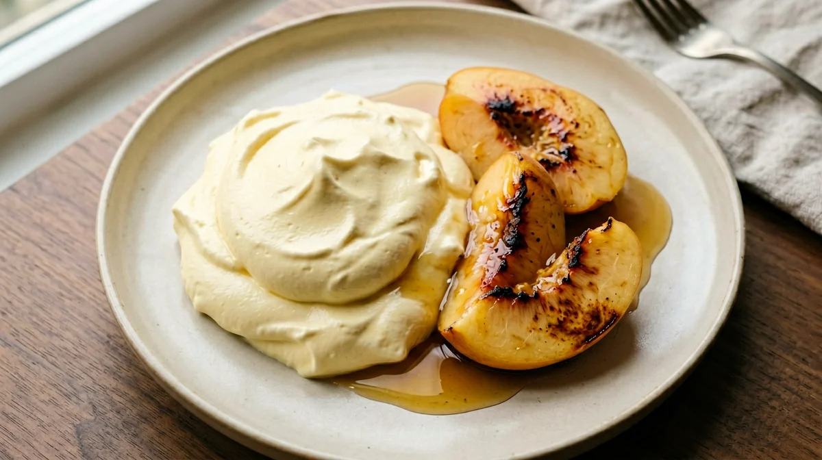 Vanilla lupin whip with grilled peaches