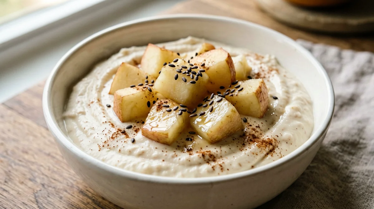 Cinnamon cannellini cream with stewed apple