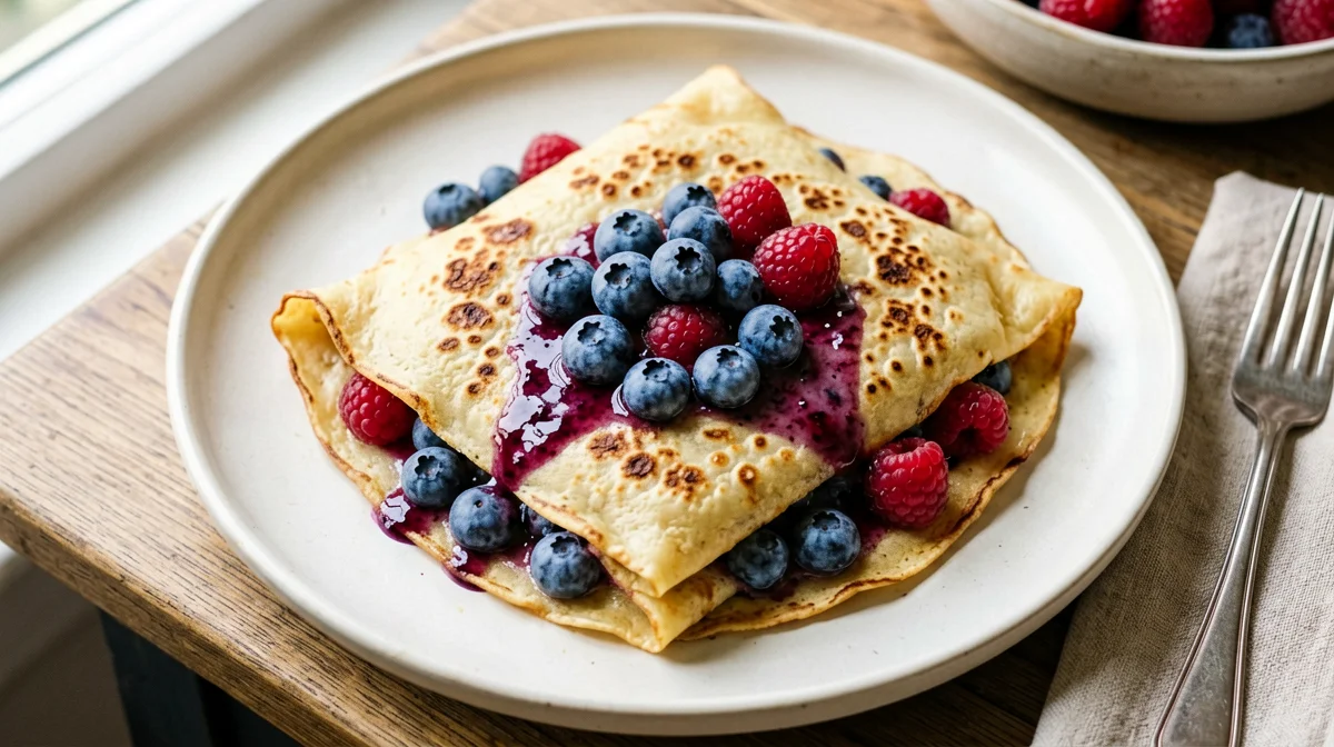 Crêpes di ceci con frutti di bosco caldi