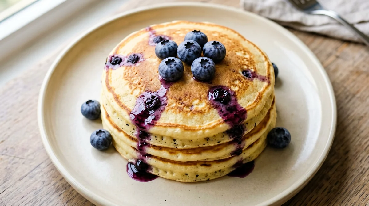 Vegan chickpea pancakes with blueberries