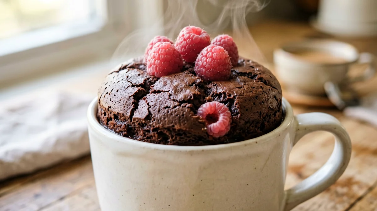 Mug cake di ceci al cacao con lamponi