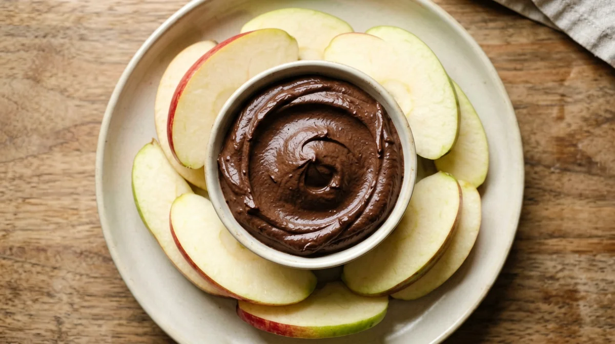 Chocolate lupin spread with apple wedges