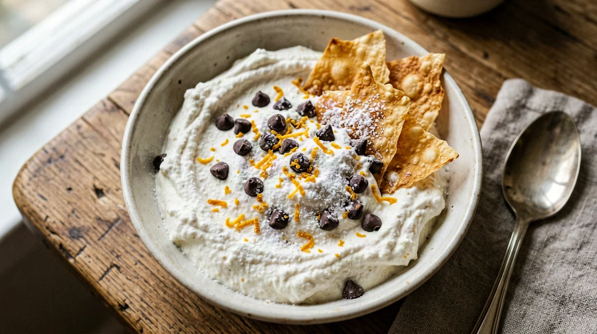 Cannoli cream with crisp filo wafers