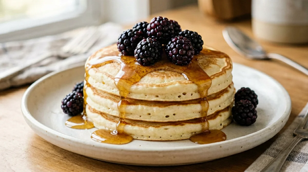 Cottage cheese egg white pancakes with blackberries