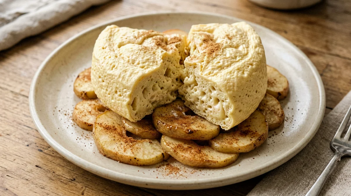 Omelette soufflé dolce di albumi con mele alla cannella