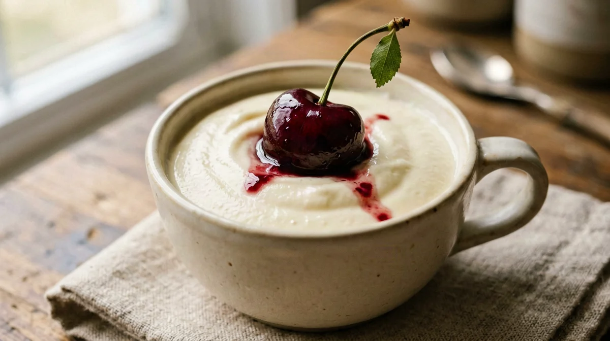Protein vanilla pudding with sour cherries