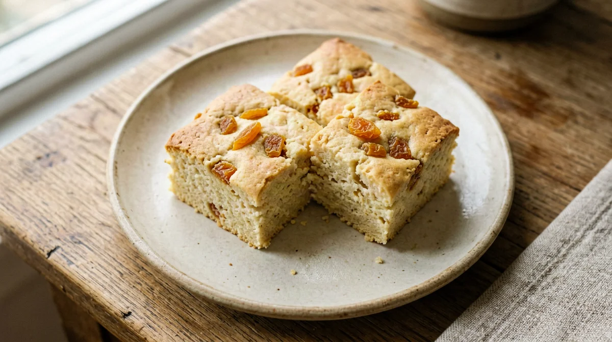 Vanilla tofu squares with dried apricots