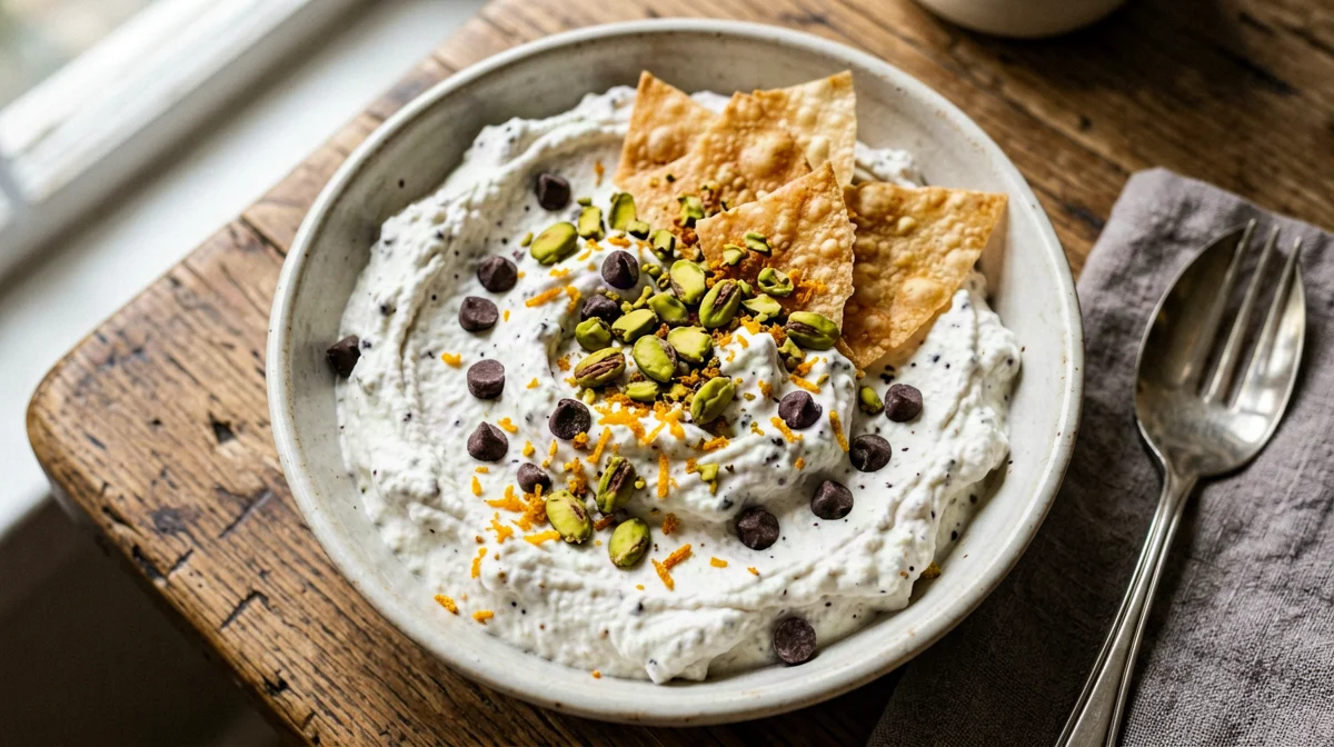 Cannolo scomposto vegano con crema di tofu e pistacchi