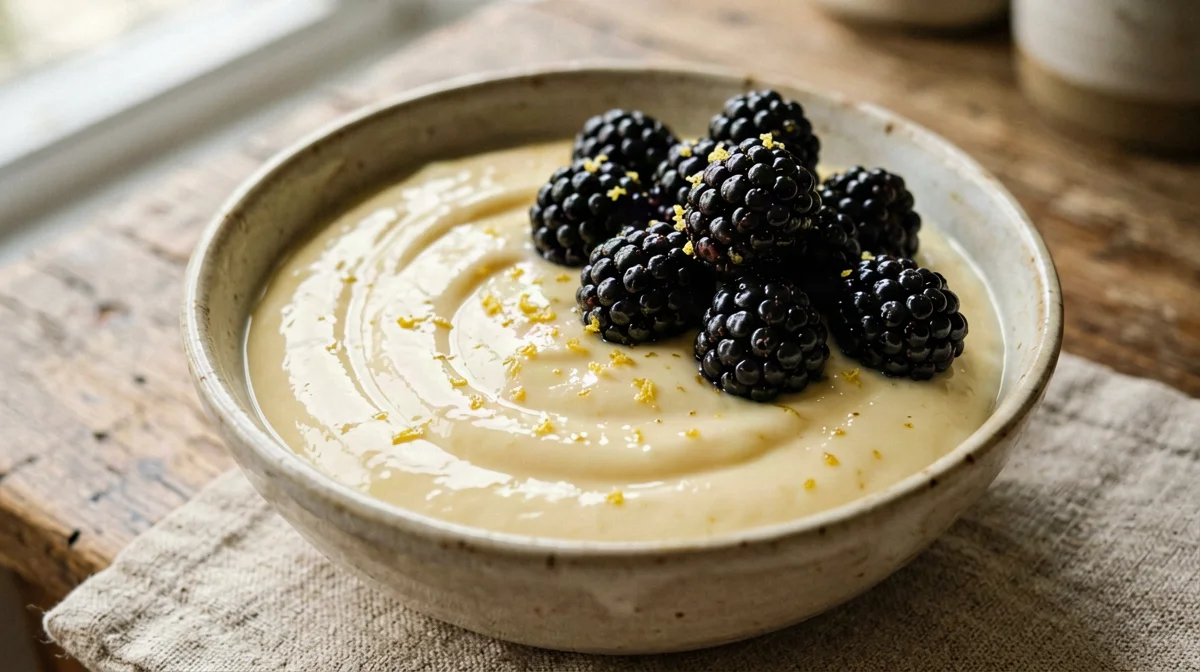 Vegan lemon custard with blackberries