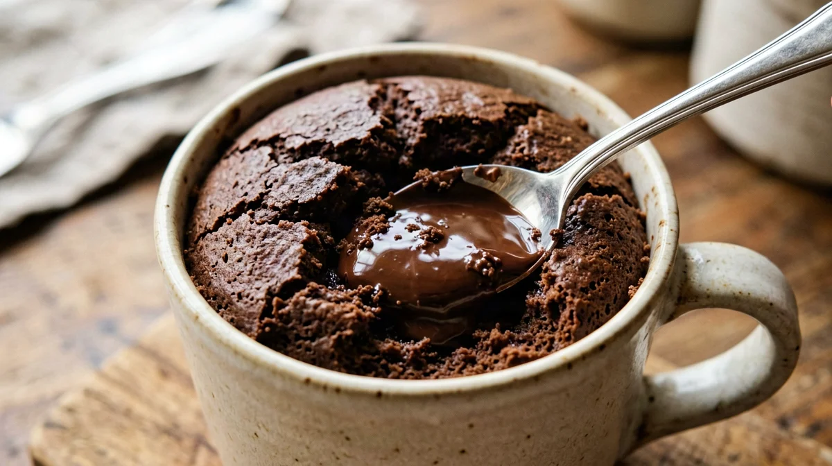 Vegan coffee mug cake with a molten centre