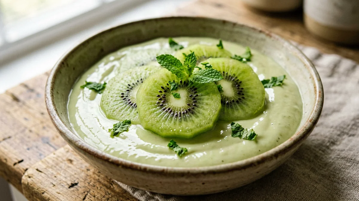 Lime tofu cream with kiwi and mint