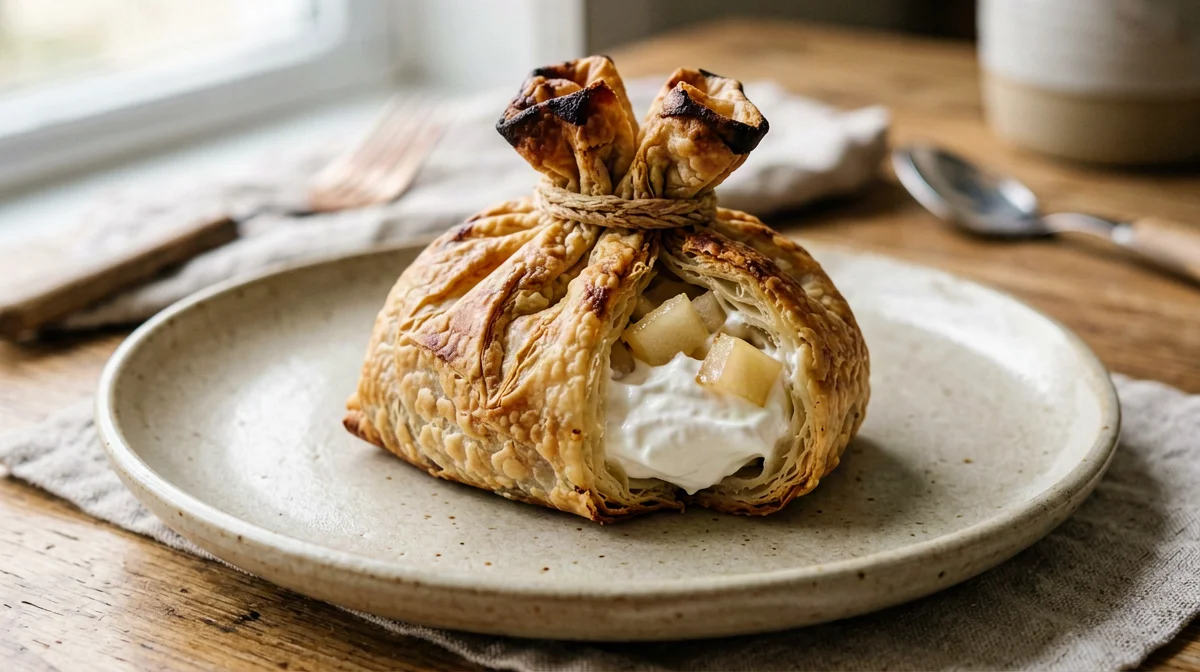 Filo parcel with pear and ginger tofu cream