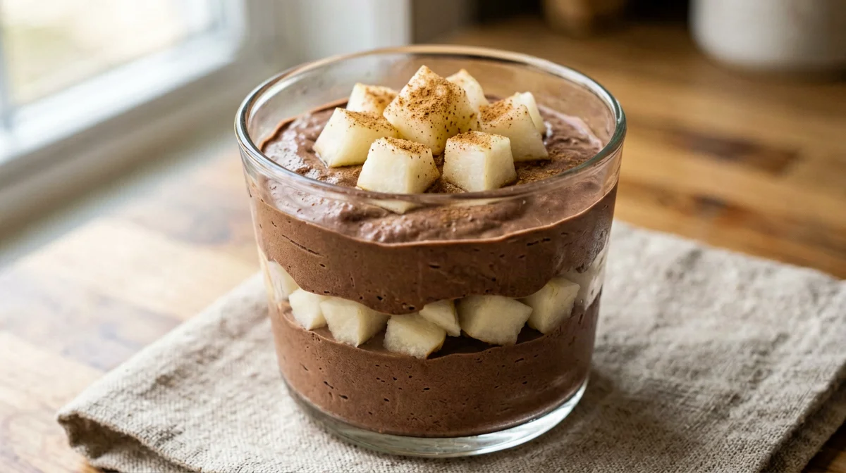 Mousse di quark al cacao con pera a dadini