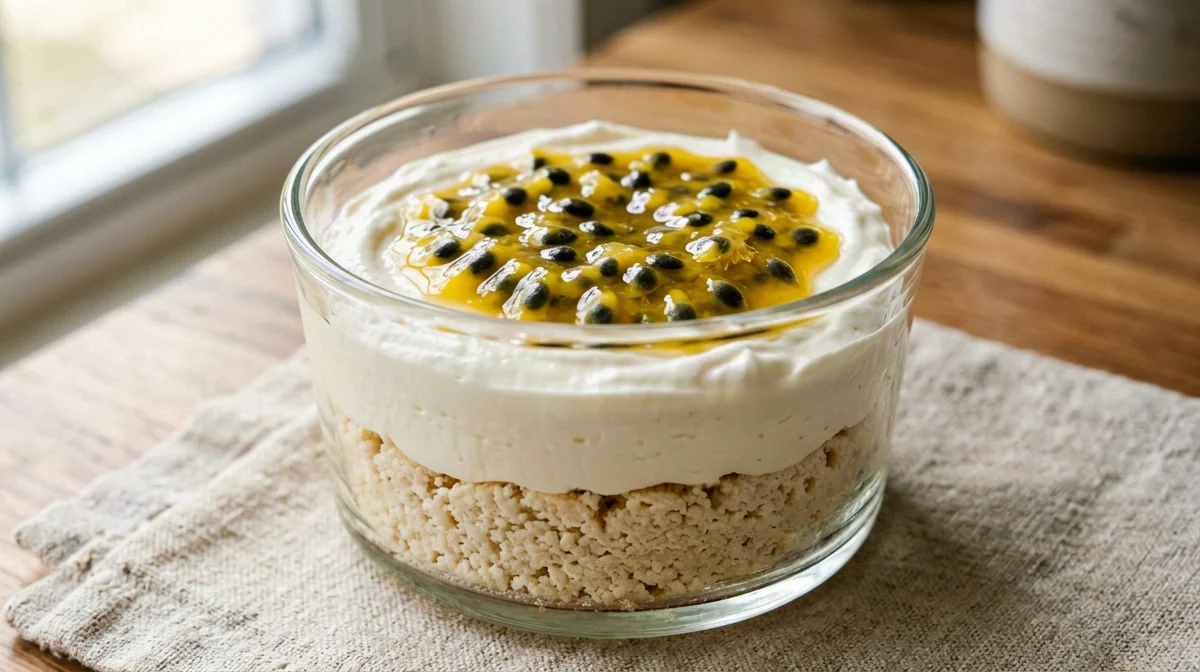 Passion fruit cheesecake in a glass