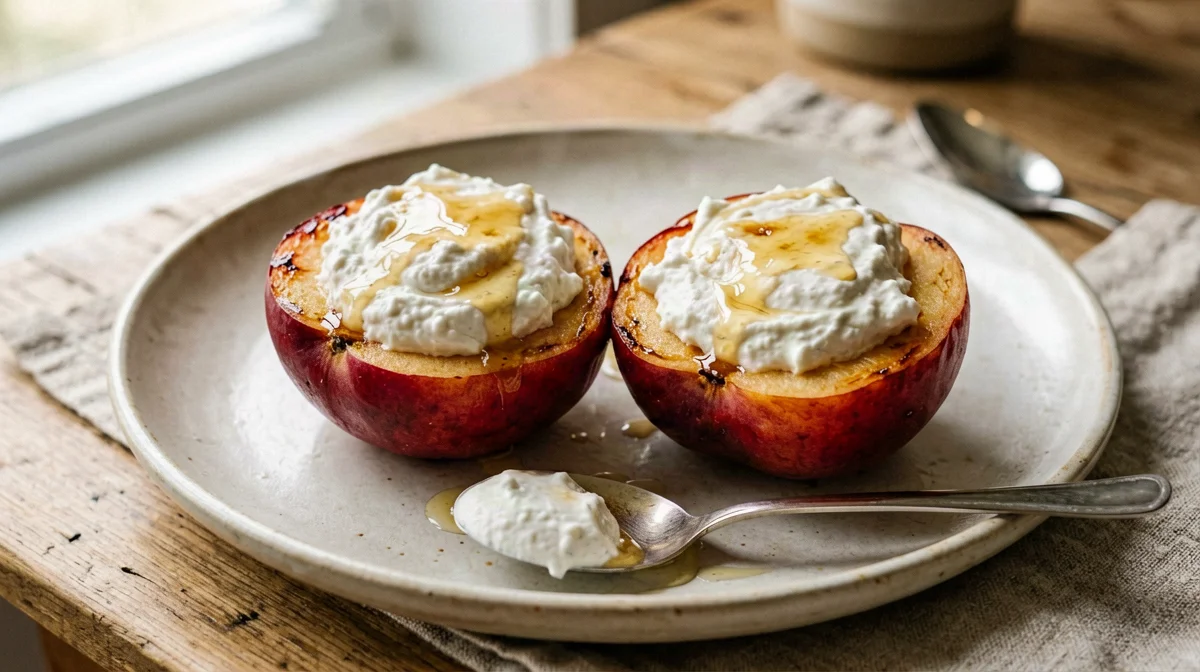 Baked peaches stuffed with ricotta and skyr
