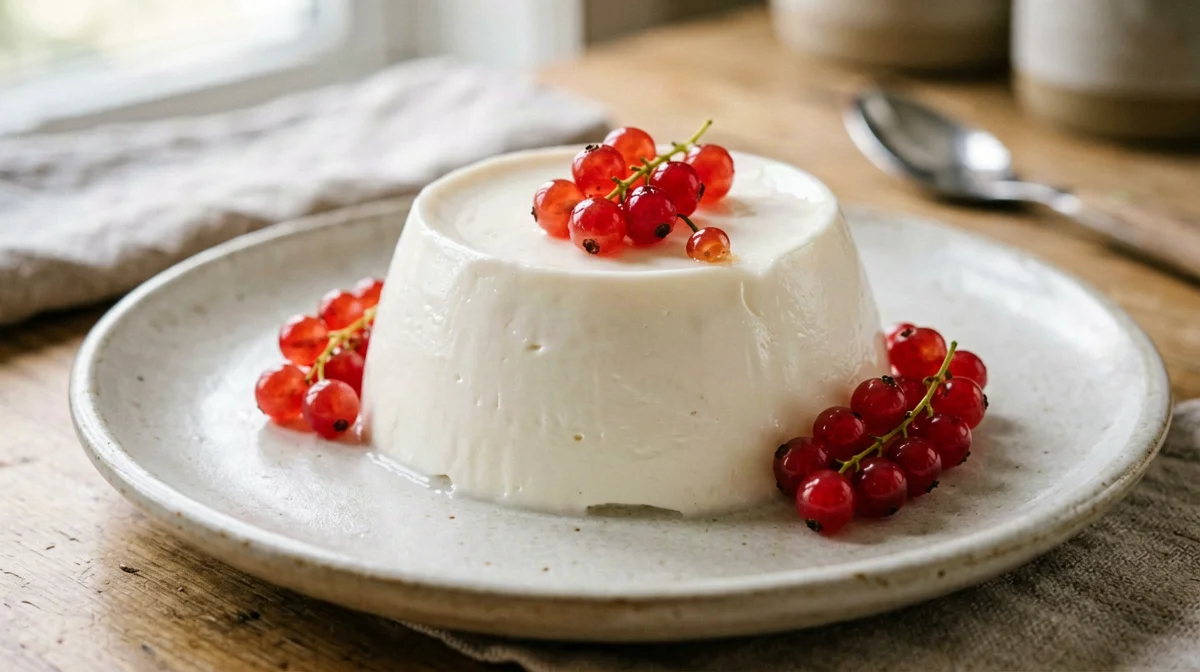 Protein vanilla panna cotta with redcurrants