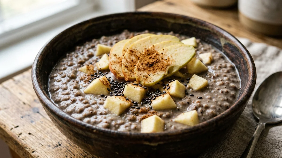 Buckwheat porridge with rice drink, apple and cinnamon