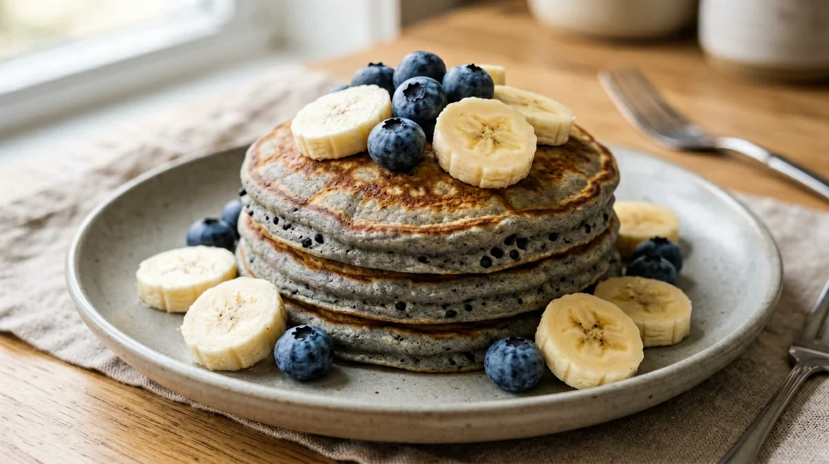 Pancake di grano saraceno e banana con mirtilli