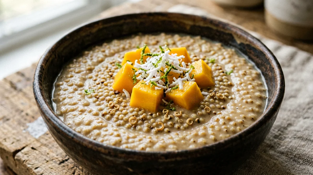 Amaranth and quinoa porridge with mango and lime