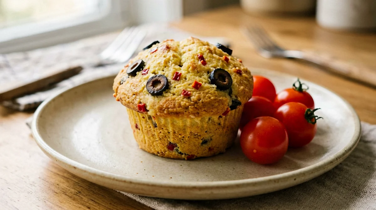 Chickpea flour mug muffin with peppers and olives