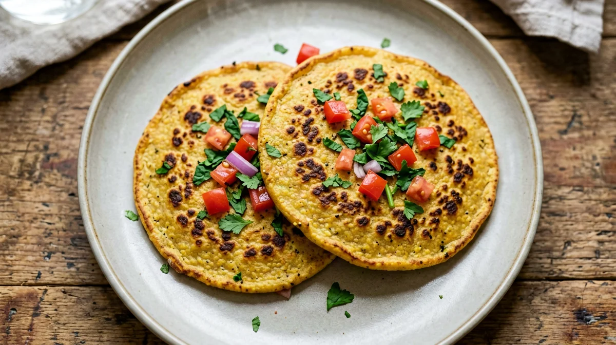Chickpea flour chilla with tomato, onion and coriander