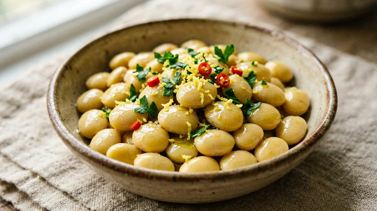 Lupin beans with garlic, parsley and lemon zest
