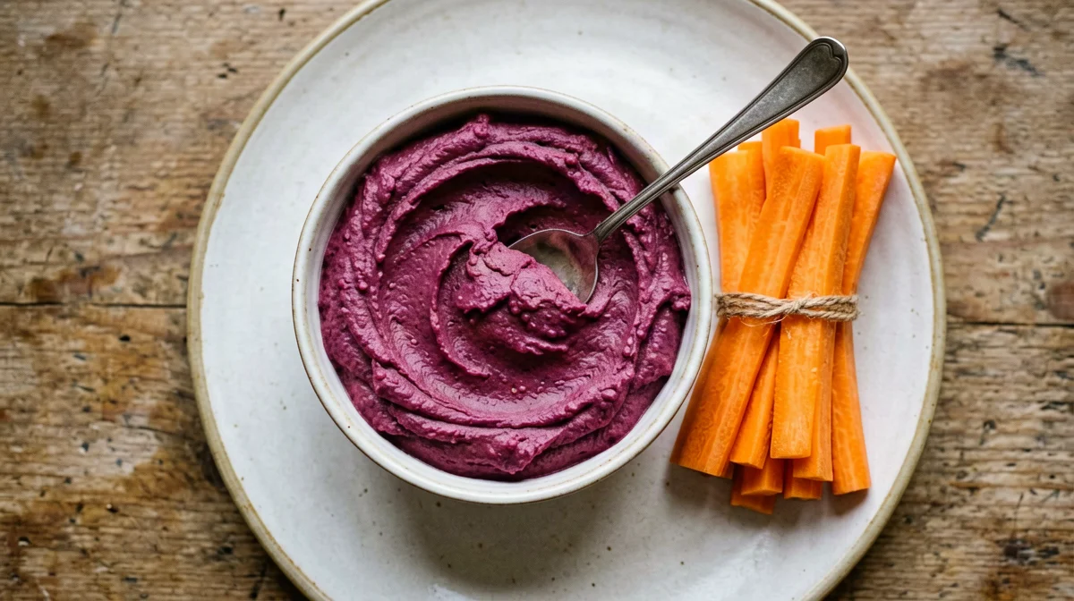 Hummus di barbabietola con bastoncini di carote