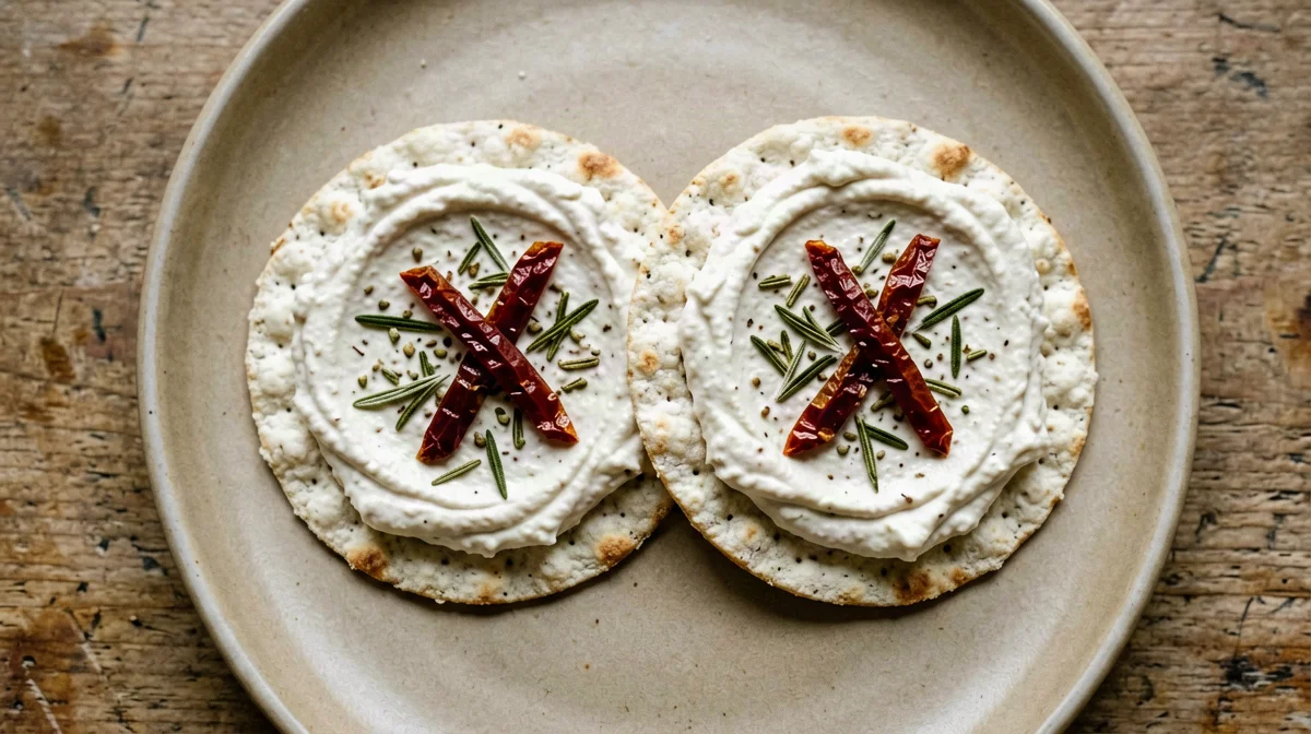 Corn cakes with rosemary cannellini cream and sun-dried tomatoes