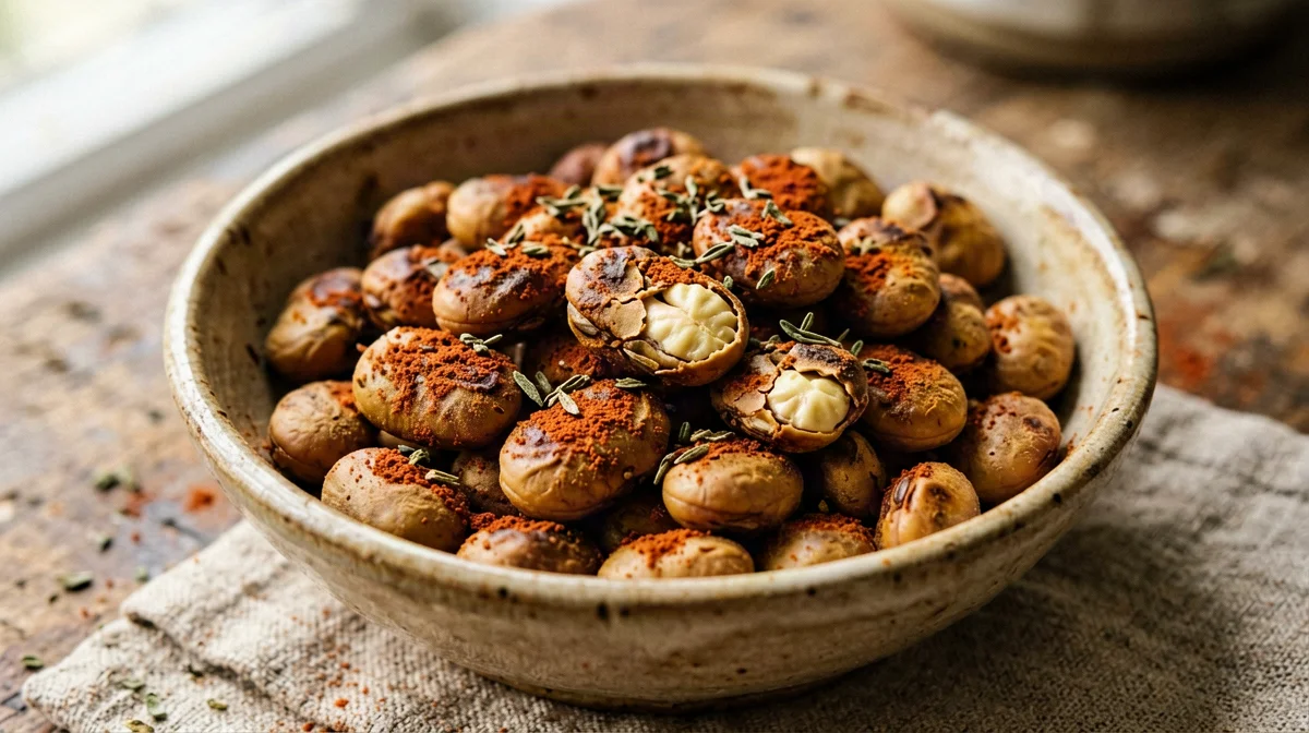 Oven-toasted dried fava beans with paprika and thyme