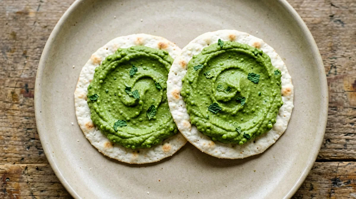 Hummus di piselli e menta con gallette di riso