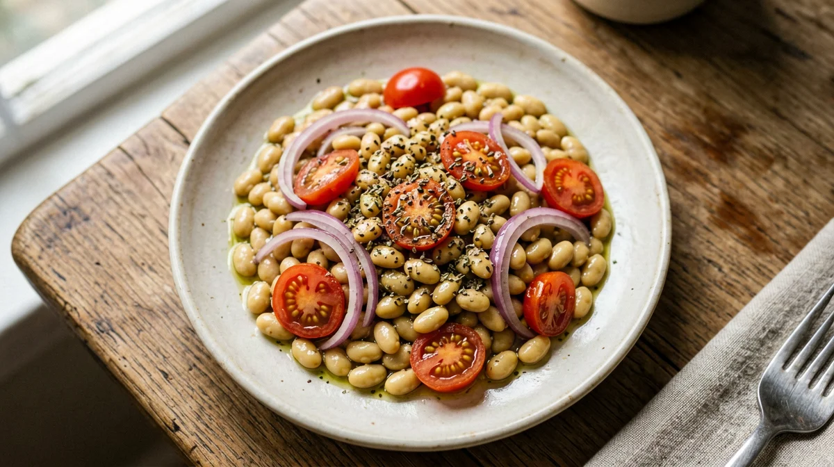 Insalatina tiepida di lupini, pomodorini e origano