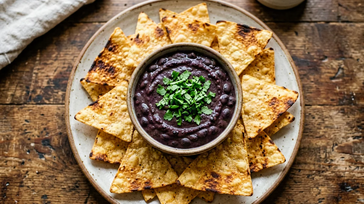 Lime black bean dip with baked tortilla chips