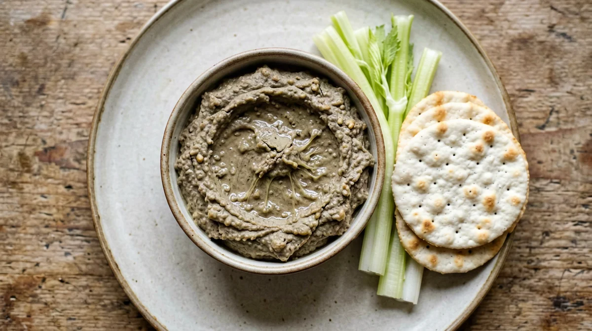 Baba ganoush con bastoncini di finocchio e gallette di mais