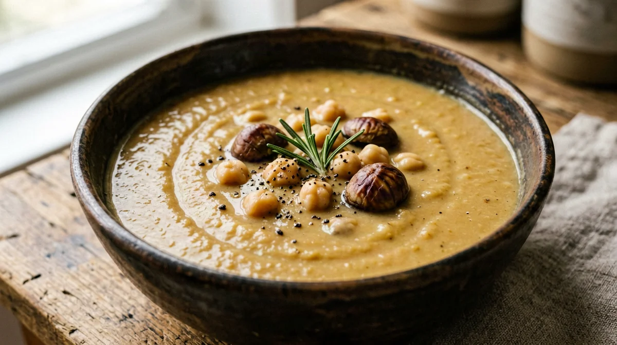 Zuppa di ceci, castagne secche e rosmarino