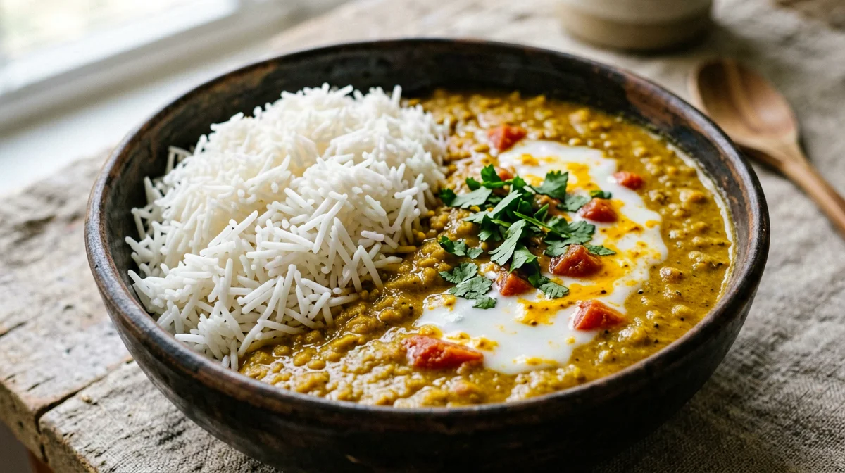 Coconut milk red lentil dal with basmati rice