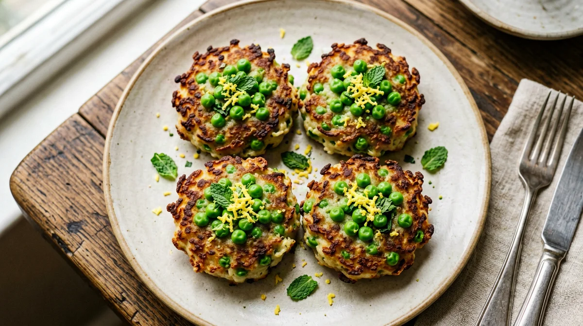 Frittelle di piselli e farina di ceci alla menta