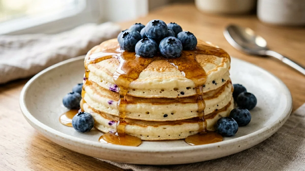 Pancake di farina di riso ai mirtilli con sciroppo d'acero