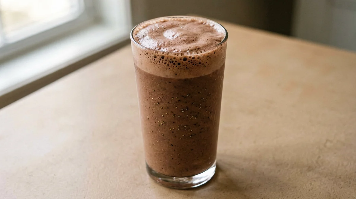 Frullato di banana, cacao e semi di canapa