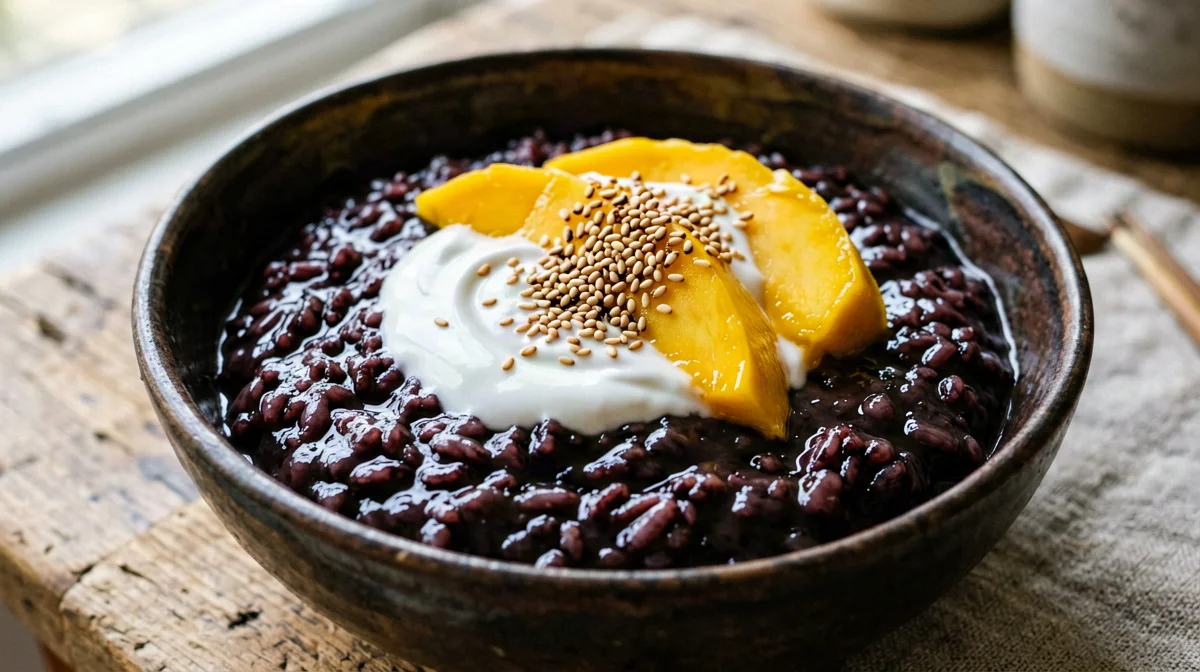 Sweet coconut black rice with mango