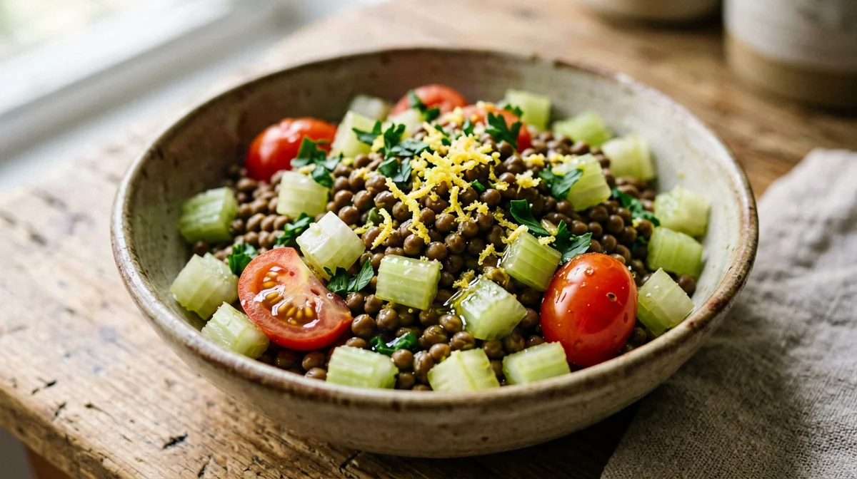 Lentil, celery and lemon salad
