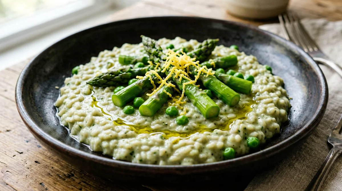 Lemony asparagus and pea risotto
