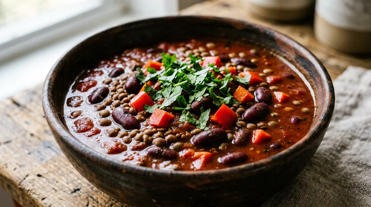 Red bean and lentil chili sin carne