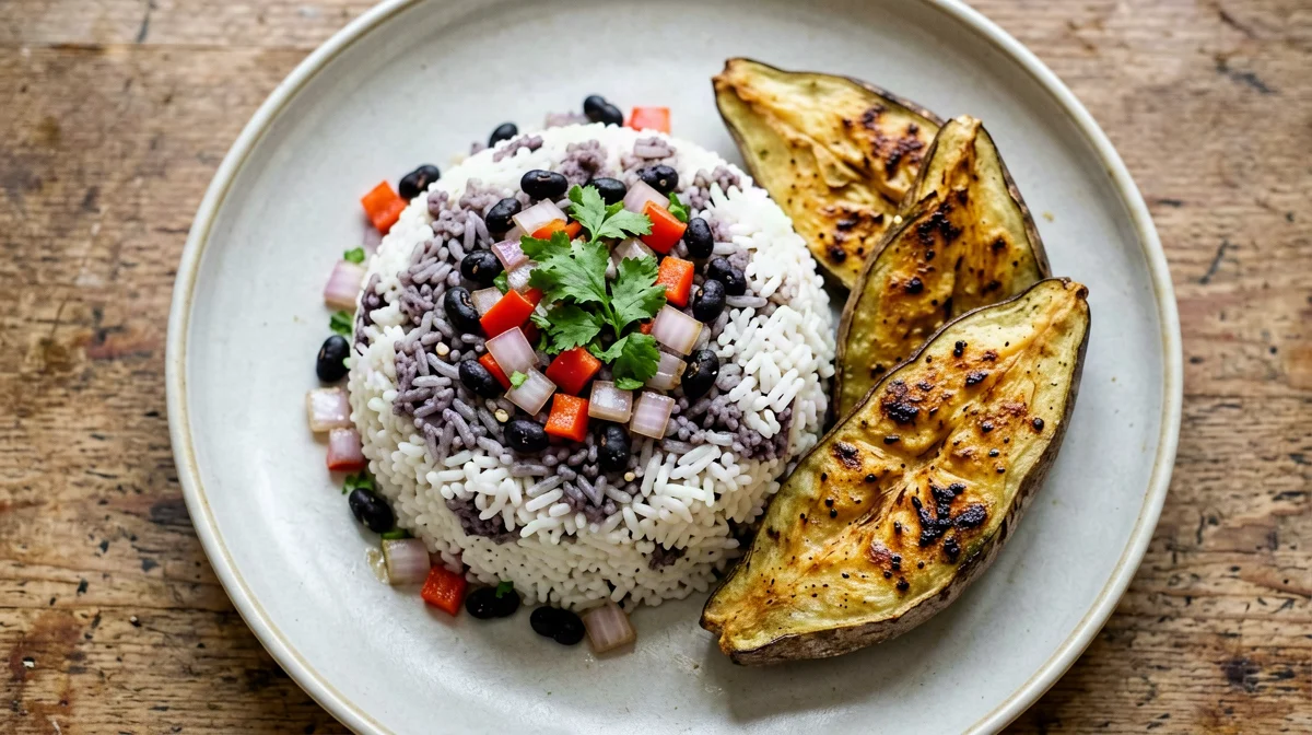 Costa Rican gallo pinto with baked plantain