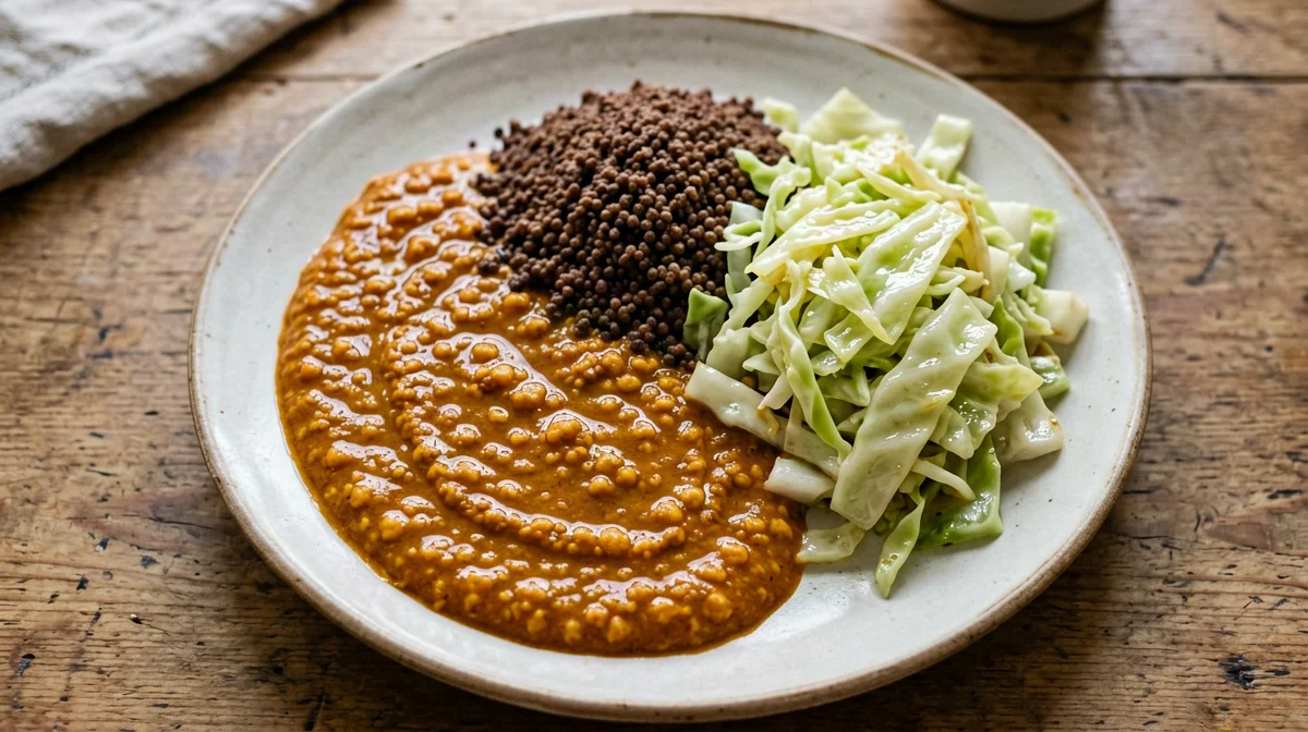 Shiro etiope di farina di ceci con cavolo e teff